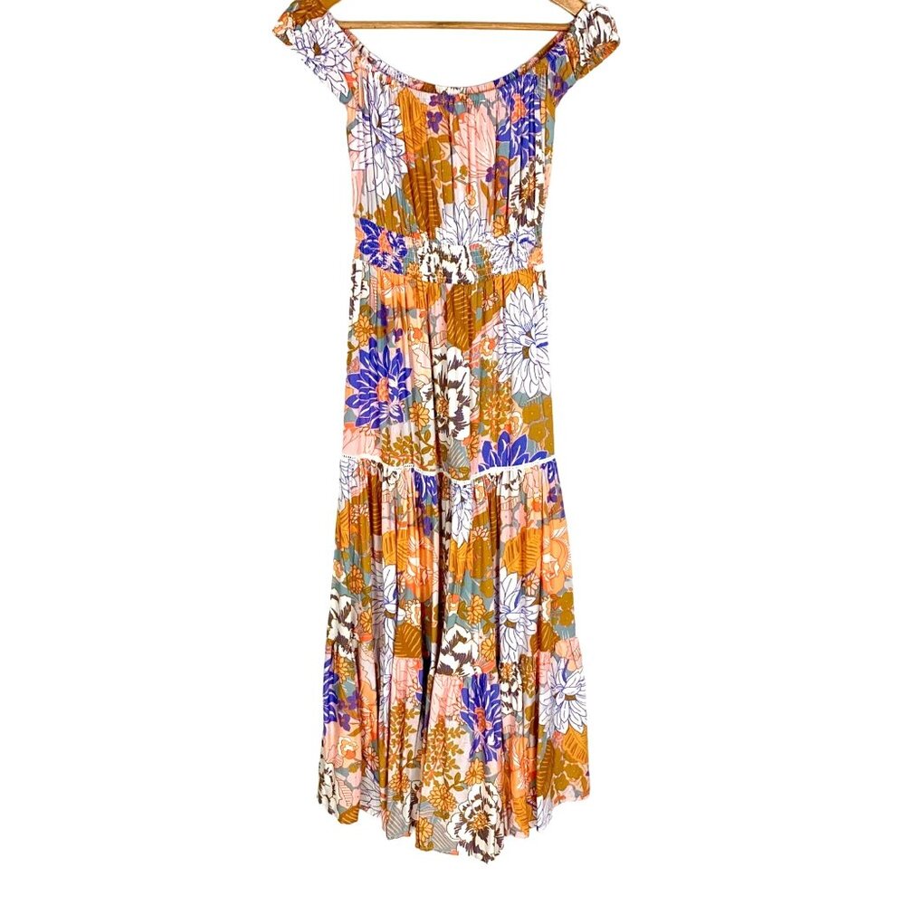Anthro Abel The Label Pastel Romance Floral Tiered Peasant Maxi Dress Size M - Picture 2 of 11